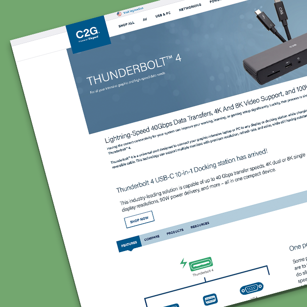 Thunderbolt 4 technology landing page highlighting product features and capabilities
