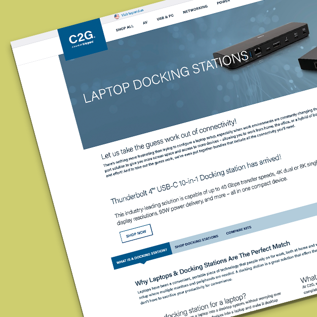 laptop docking station landing page highlighting connectivity options and Thunderbolt 4 docking station